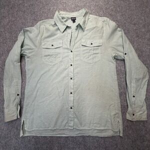 Patagonia Worn Wear Shirt Women's Large Green Striped Cotton Hemp Long Sleeve